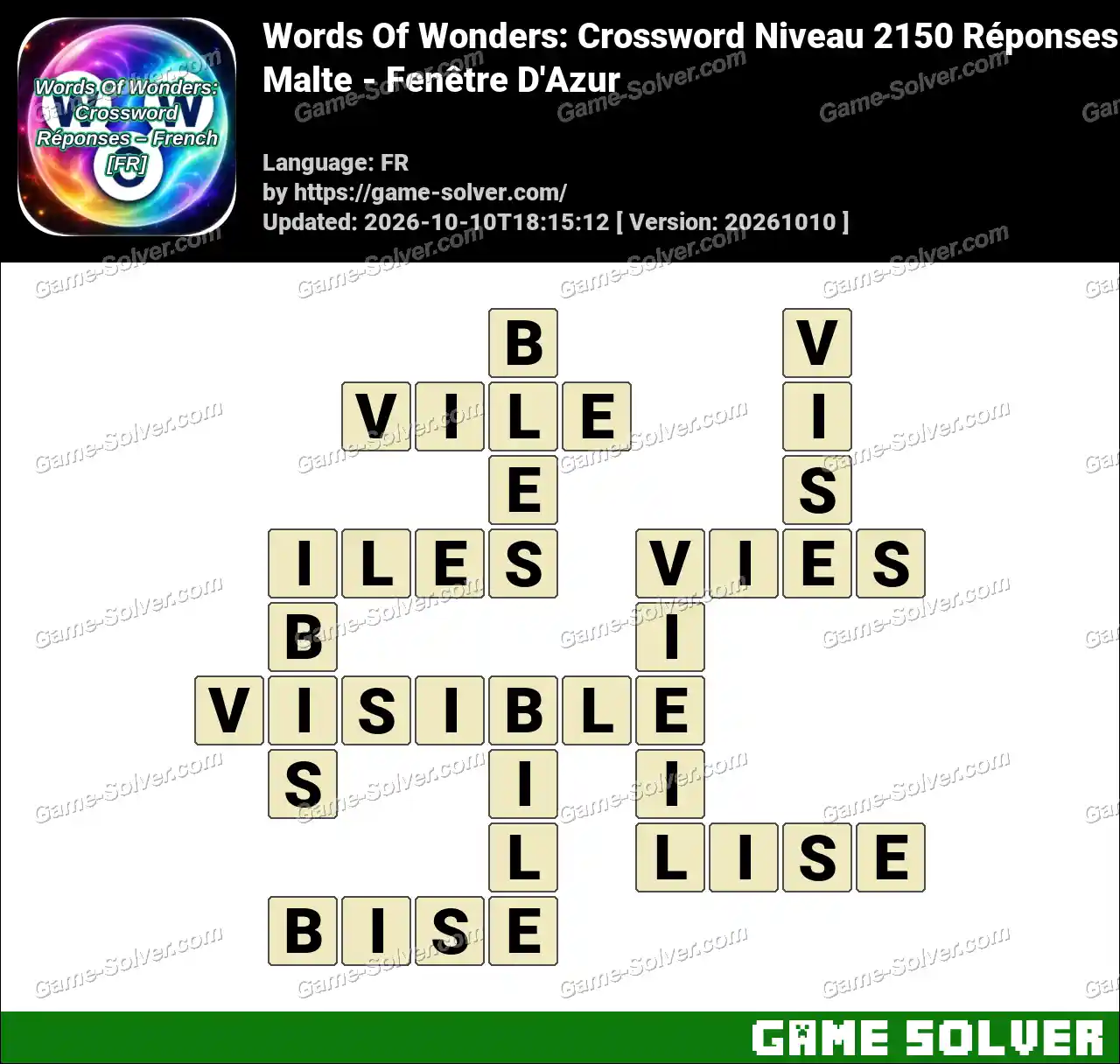 Words Of Wonders: Crossword Niveau 2150 Réponses – Malte – Fenêtre D’Azur